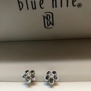 Vintage bezel set sapphire/diamond earrings 14k.